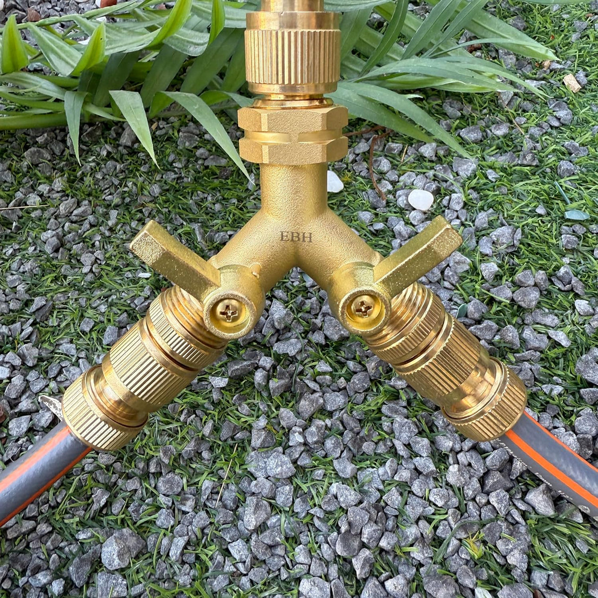 EBH Garden Hose Splitter, 2 Way Heavy Duty Hose Splitter with Shutoff Valves, Outdoor Faucet Y Spigot Adapter, 3/4" GHT Thread And Extra Long Metal Handle.