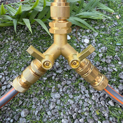 EBH Garden Hose Splitter, 2 Way Heavy Duty Hose Splitter with Shutoff Valves, Outdoor Faucet Y Spigot Adapter, 3/4" GHT Thread And Extra Long Metal Handle.