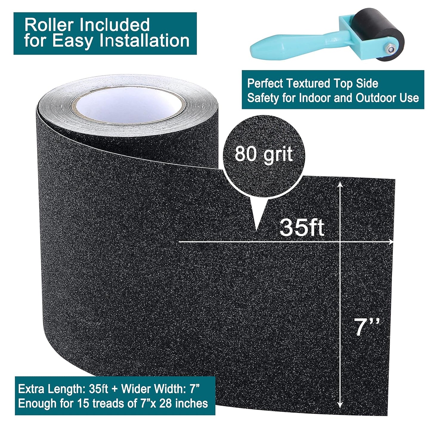 Anti Slip Tape with Glow in Dark Stripe for Stairs, 6”x35ft, Grip Tape for Stairs Steps for Outdoor/Indoor, Waterproof Non Slip Strips for Stair Treads, High Traction, Easy Install
