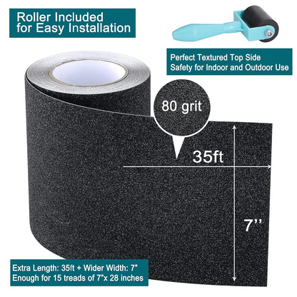 Anti Slip Tape with Glow in Dark Stripe for Stairs, 6”x35ft, Grip Tape for Stairs Steps for Outdoor/Indoor, Waterproof Non Slip Strips for Stair Treads, High Traction, Easy Install