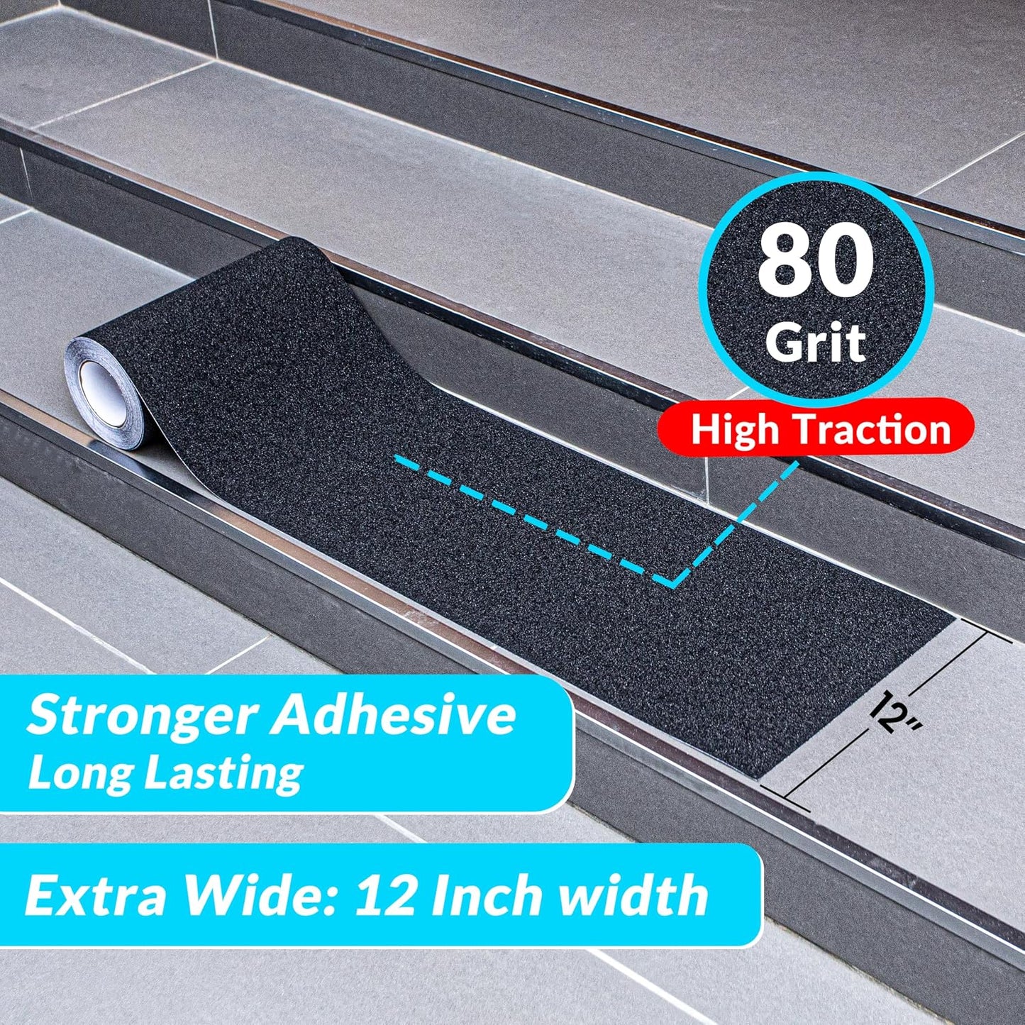 Lifegrip Anti Slip Tape, 4 Inch x 15 Foot Non-Slip Traction Grip Tape for Stairs, Waterproof Stair Treads Grip Non Slip, Non Skid Tape for Steps, Outdoor Black Grip Tape (4" X 15')