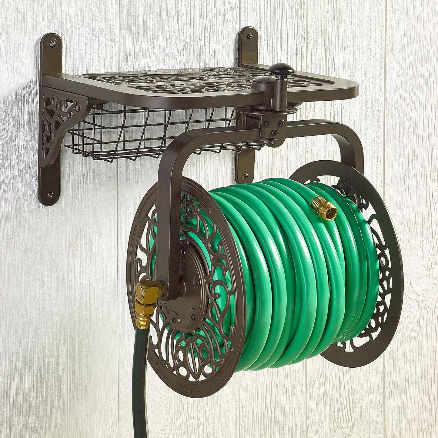 Liberty GARDEN 712 Single Arm Navigator Multi-Directional Garden Hose Reel, Holds 125-Feet of, 5/8-Inch, Bronze