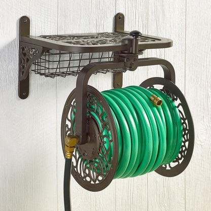 Liberty GARDEN 712 Single Arm Navigator Multi-Directional Garden Hose Reel, Holds 125-Feet of, 5/8-Inch, Bronze