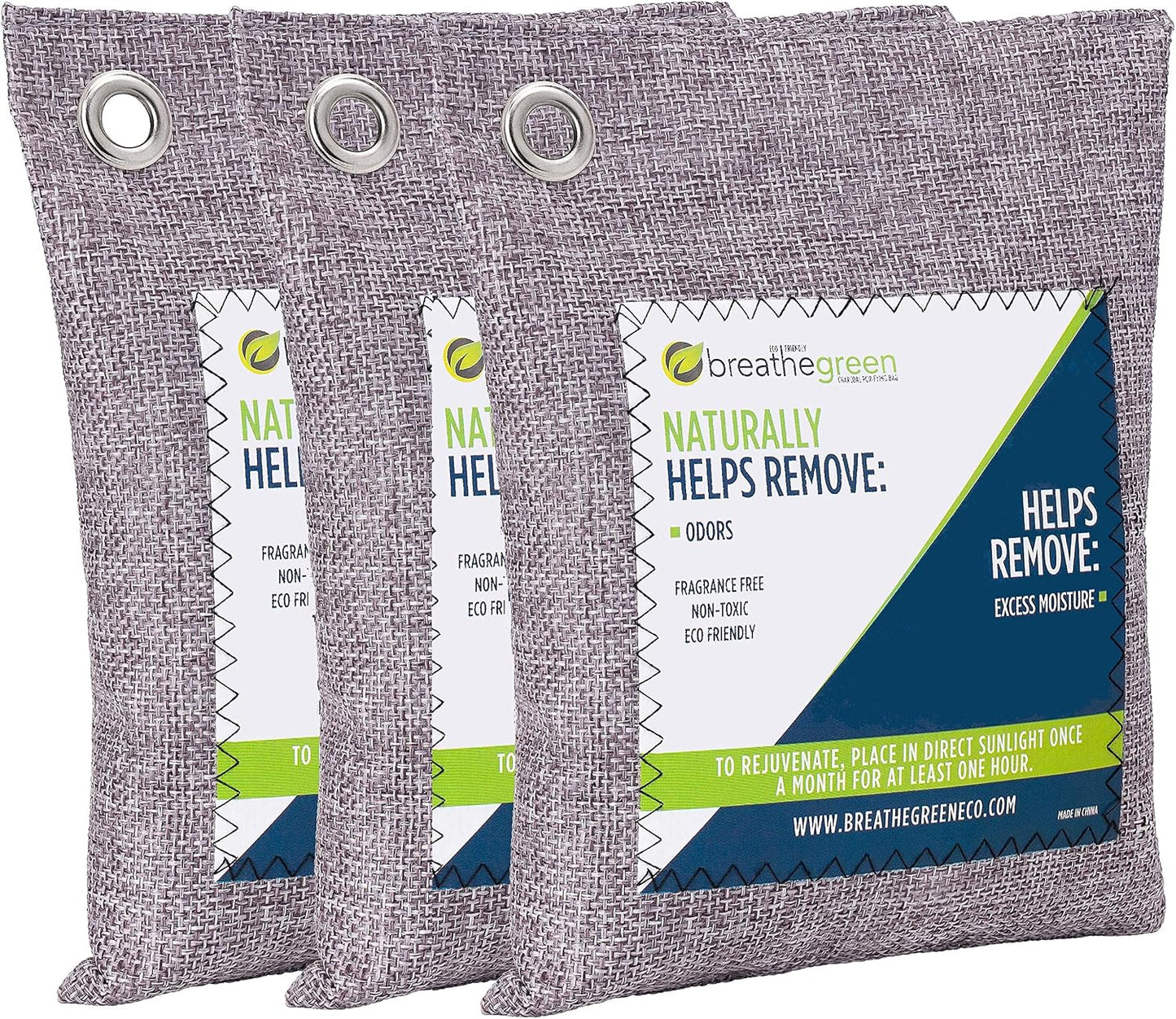 Bamboo Charcoal Bags Odor Absorber (3-Pack) Activated Charcoal Odor Eliminator Bag, Natural Freshener Removes Odors and Moisture, Odor Eliminator for Home, Pets, Car, Closet, RV