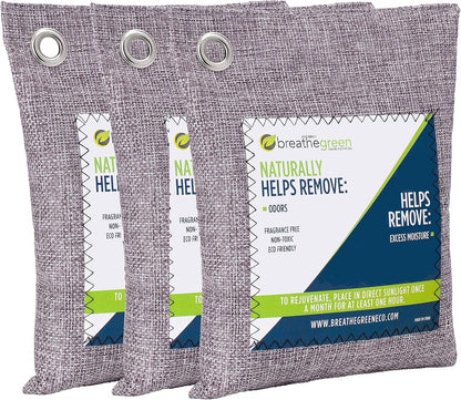 Bamboo Charcoal Bags Odor Absorber (3-Pack) Activated Charcoal Odor Eliminator Bag, Natural Freshener Removes Odors and Moisture, Odor Eliminator for Home, Pets, Car, Closet, RV