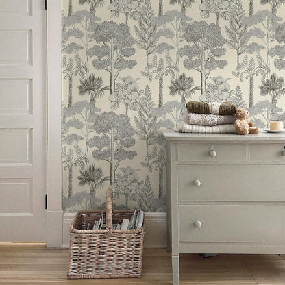 Safiyya Peel and Stick Wallpaper Beige Forest Contact Paper 17.3" x 118" Vintage Tree Wall Paper Renter Friendly Self Adhesive Removable Wallpaper for Bathroom Vinyl Off-White
