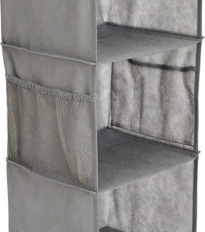 Amazon Basics 6-Tier Hanging Closet Shelf Organizer with Pockets, Clothes Storage for Sweaters and Clothing, 12" W x 9" L x 8.5" H, Grey | Organizer