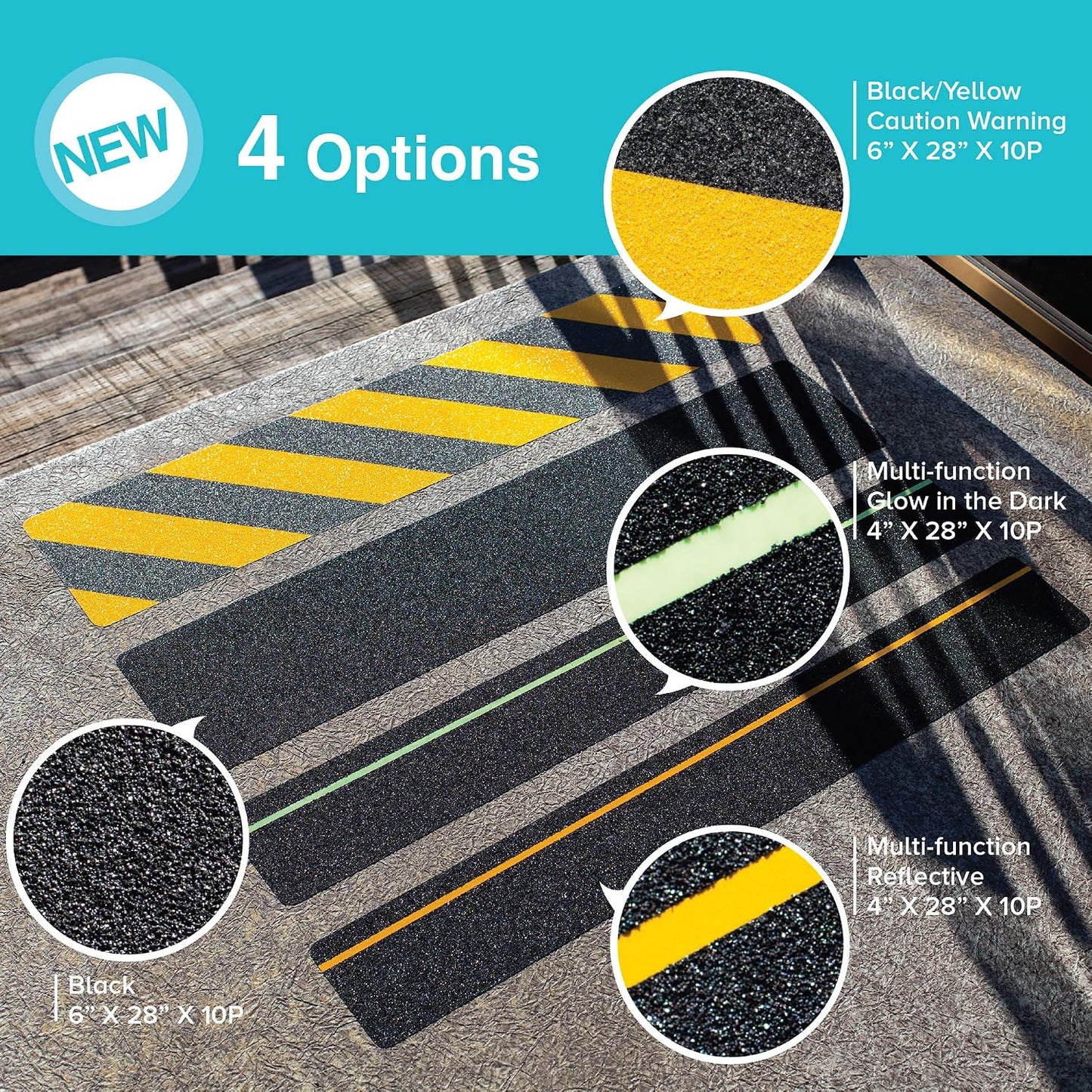 LifeGrip Anti Slip Traction Treads 10 Pack, 6"x32" with Glow in Dark Stripe, Best Grip Tape Grit Non Slip, Outdoor Non Skid Tape, High Traction Friction Abrasive Adhesive for Stairs Step