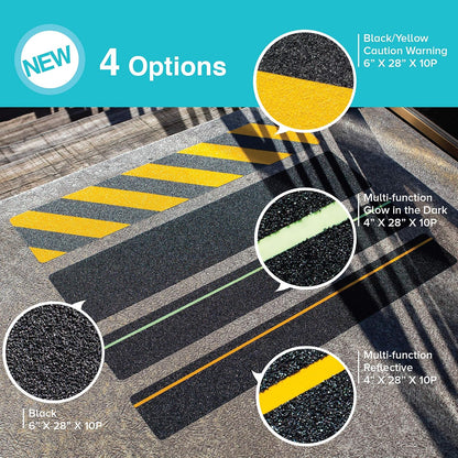LifeGrip Anti Slip Traction Treads 10 Pack, 6"x32" with Glow in Dark Stripe, Best Grip Tape Grit Non Slip, Outdoor Non Skid Tape, High Traction Friction Abrasive Adhesive for Stairs Step