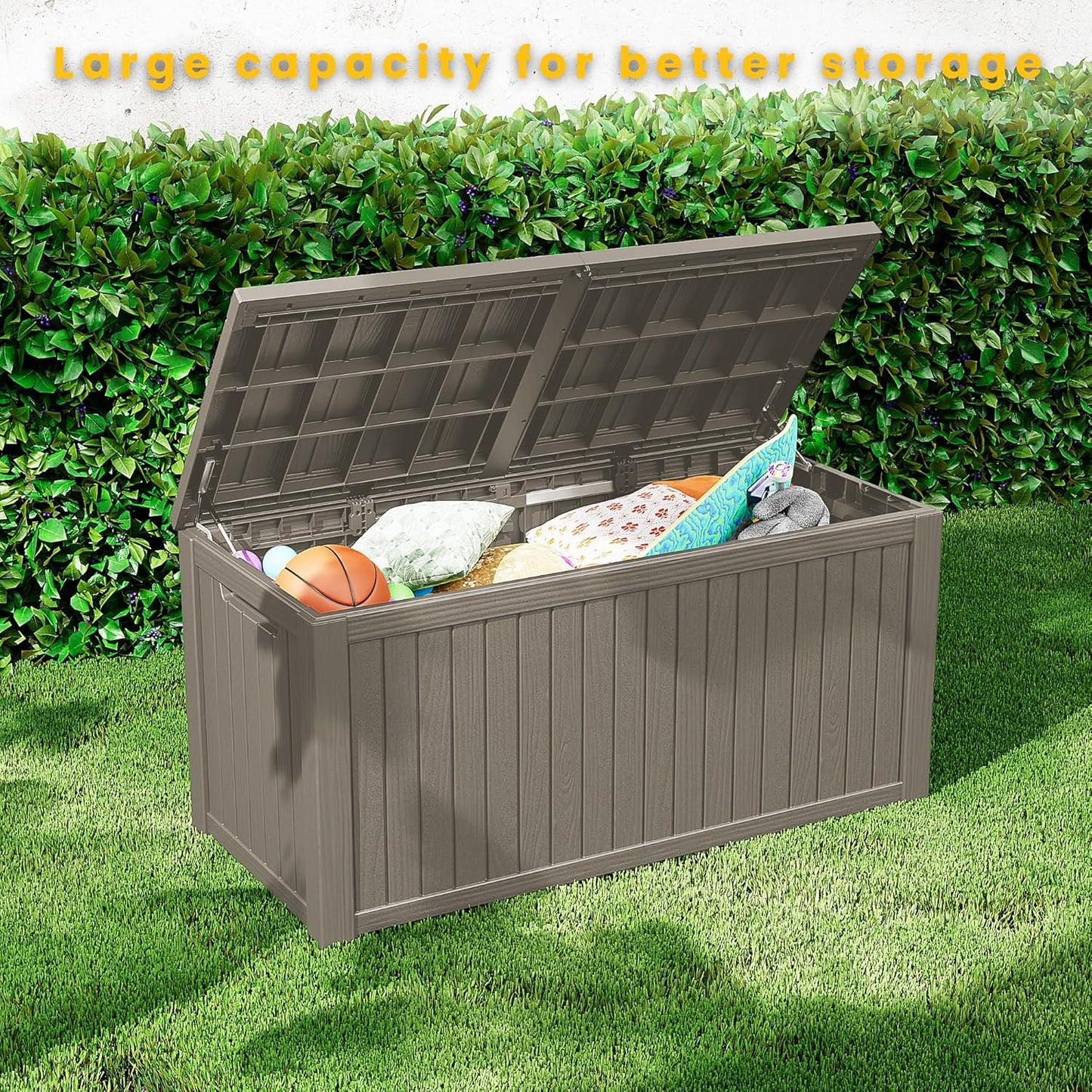 Outdoor Storage Box 325GAL Waterproof Resin Deck Box,Pool Accessories Supplies，UV-Resistant Lockable Package Delivery Bin for Garden Tools,Large Patio Outside Cushions,Chest,Furniture,Black