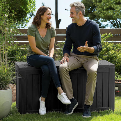 EasyUp 35 Gallon Outdoor Storage Box, Outdoor Deck Boxes for Garden Tools Equipment,Cushions and Patio Storage,Lockable and Resin,Easy to Install(Black)