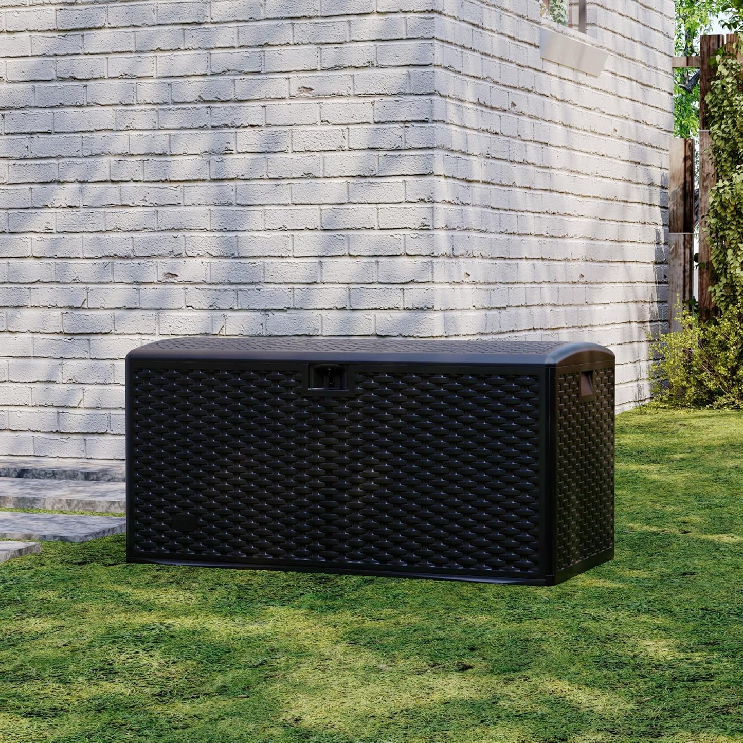99 gal Blow-Molded Outdoor Storage Box, Waterproof UV Resistant Lockable Deck Box, Patio Garden Storage Bench Cabinet, Outdoor Toy Tool Organizer Bin with Lid for Pool Accessories Outdoor Furniture