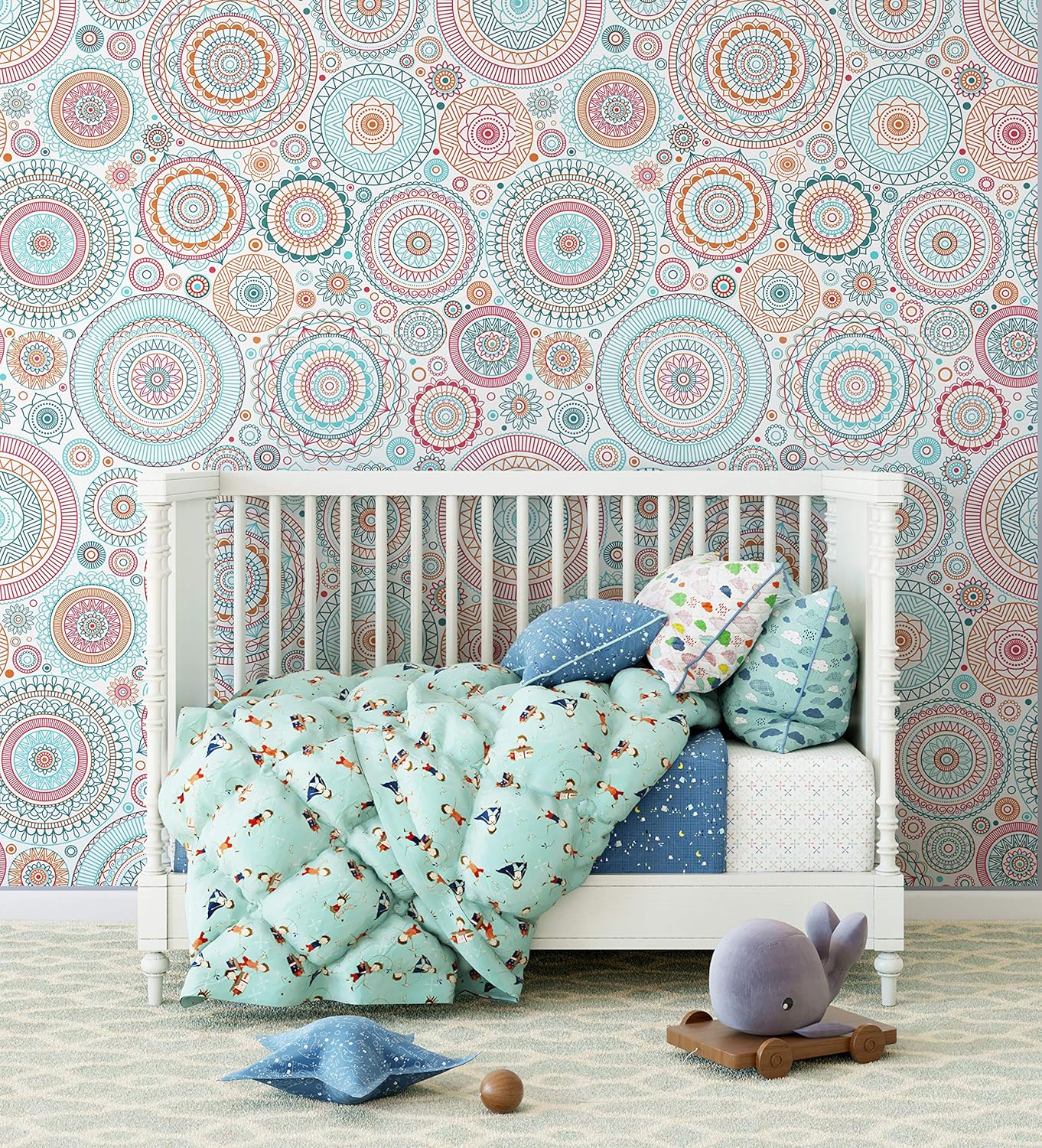 CiCiwind Peel and Stick Wallpaper Boho Contact Paper Kitchen Fun Colorful Wall Paper Self-Adhesive Removable Waterproof Easy to Clean Decoral Papel Tapiz para Pared 17.7''x78.7''