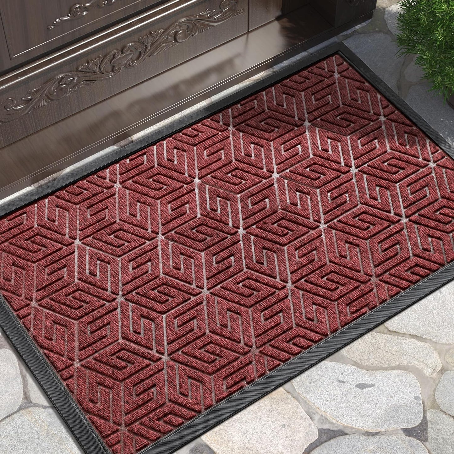 Yimobra Doormat Outdoor Entrance 29.5x17, All-Weather Waterproof Outdoor Mats for Front Door, Non Slip Welcome Door Mat for Patio Proch Outside Entryway Indoor, Black