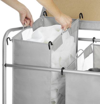 Whitmor Laundry Sorter, 92L Laundry Hamper with Shelf & 2 Removable Bags, 2 x 12.1 Gallons (46L), 28.8 x 13 x 28.4 Inches, Dirty Clothes Hamper Organizer for Laundry Room, Bathroom, Dorm, Black