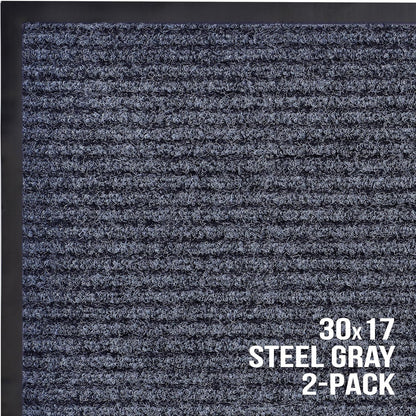 Sierra Concepts Front Door Mat Welcome Floor Mats - Entryway Indoor Outdoor Entrance Doormat, Patio, Porch, Muddy Shoe, Inside Outside Low Profile, 30x17 inches, 2-Pack Gray
