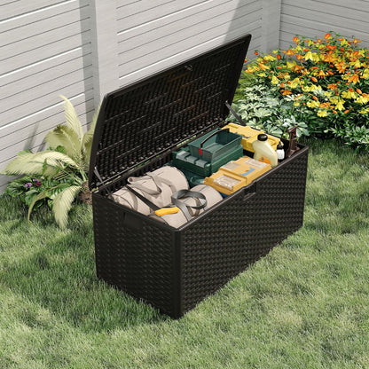99 gal Blow-Molded Outdoor Storage Box, Waterproof UV Resistant Lockable Deck Box, Patio Garden Storage Bench Cabinet, Outdoor Toy Tool Organizer Bin with Lid for Pool Accessories Outdoor Furniture