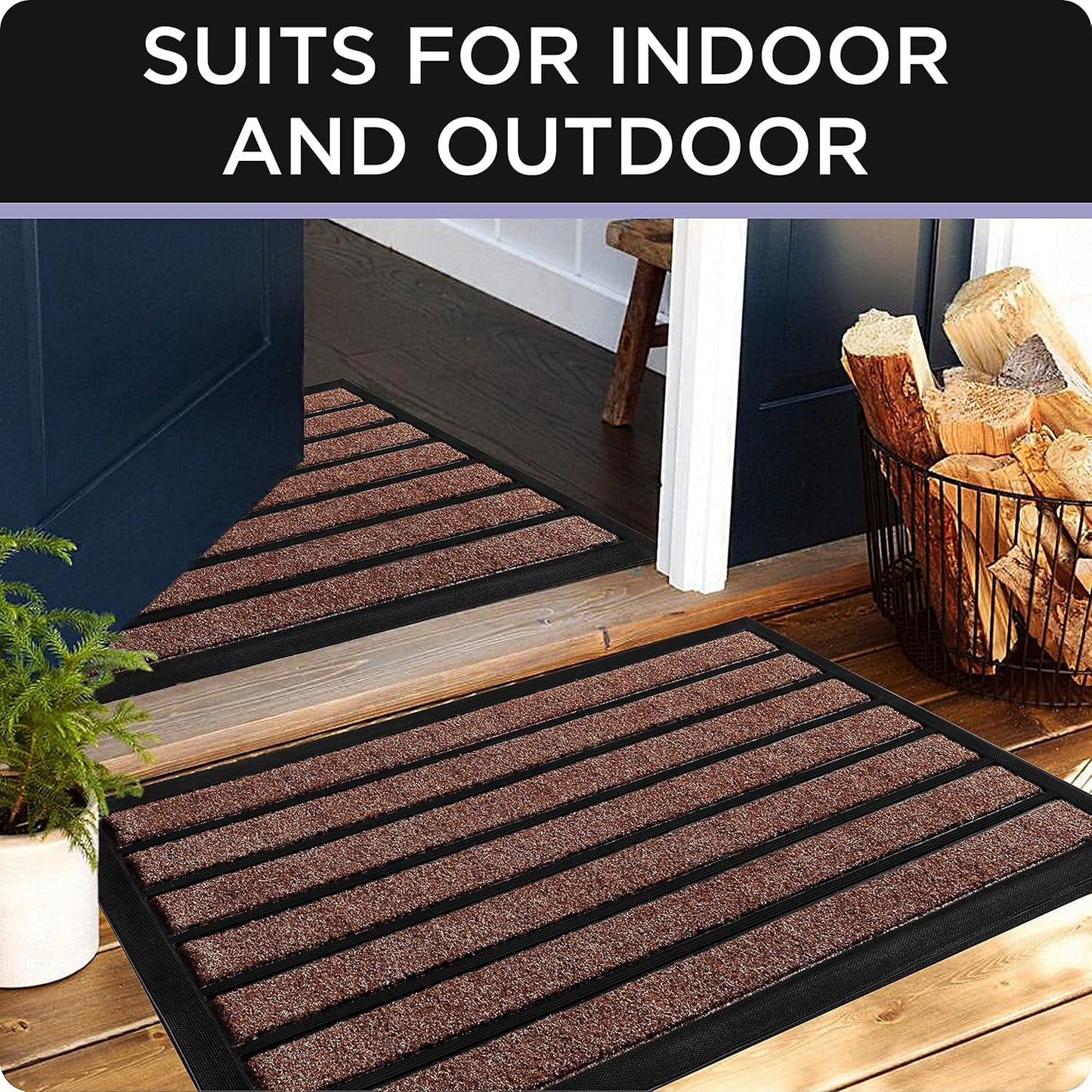 ubdyo Extra Durable Door Mat - Dirt Trapping Outdoor Welcome Mats - Non-Slip Outdoor Indoor Entrance - Low Profile Front Doormat (30" x 17", Bright Brown)