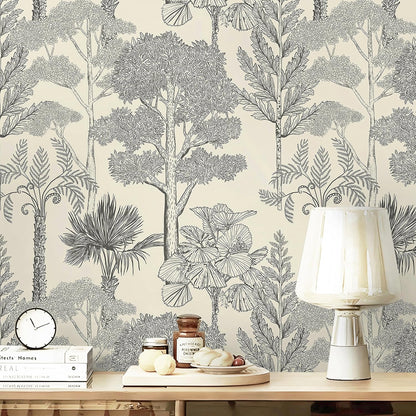 Safiyya Peel and Stick Wallpaper Beige Forest Contact Paper 17.3" x 118" Vintage Tree Wall Paper Renter Friendly Self Adhesive Removable Wallpaper for Bathroom Vinyl Off-White