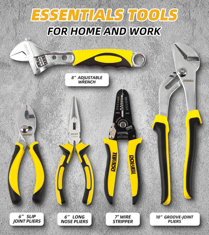 DOWELL 146PCS Homeowner Tool Set, Household Repairing Tool Kit with 14-Inch Wide Mouth Open Storage Tool Bag