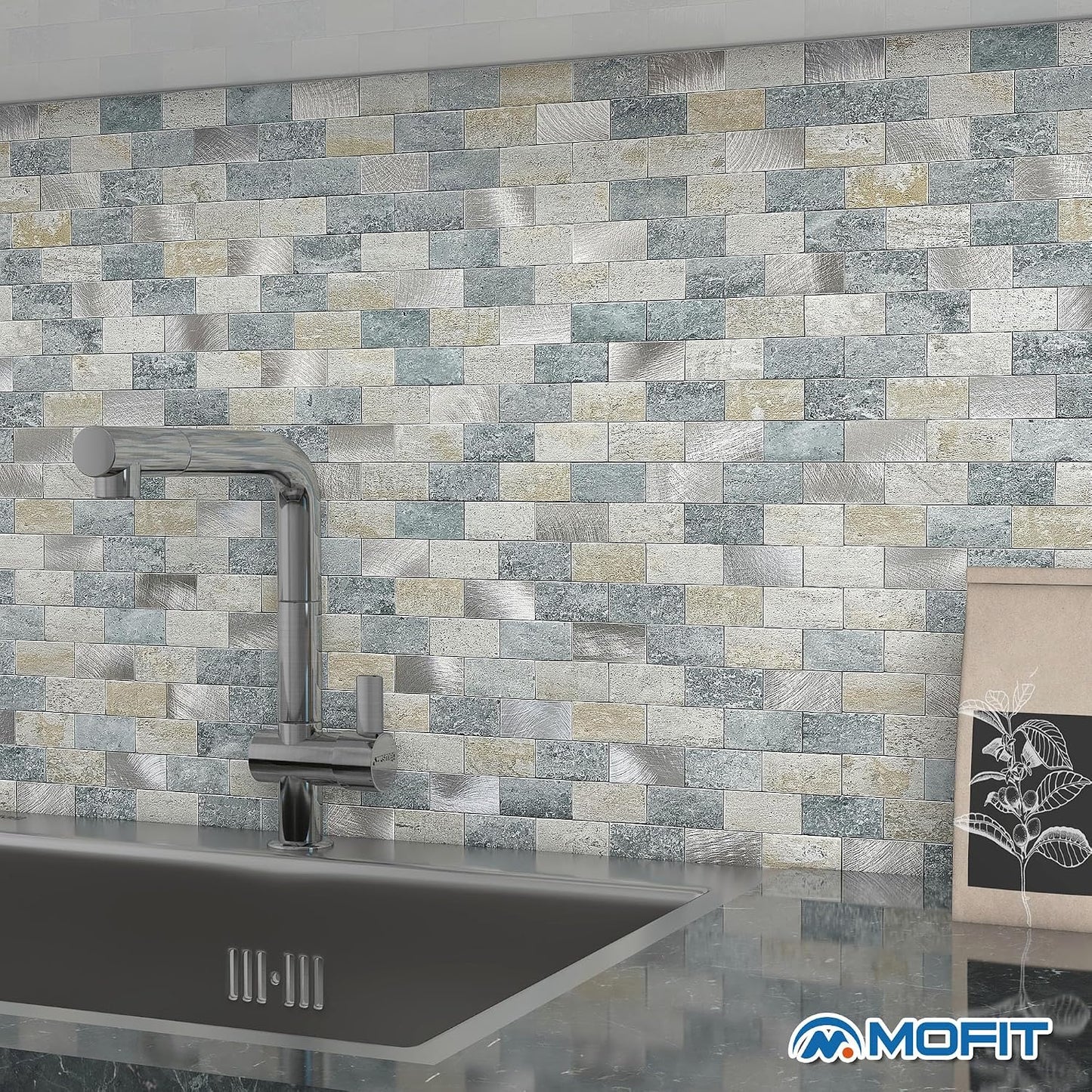 Peel and Stick Brick Backsplash for Kitchen,Back Splash for Bathrooms Walls Tiles Waterproof(10sheets,Blue Gray)