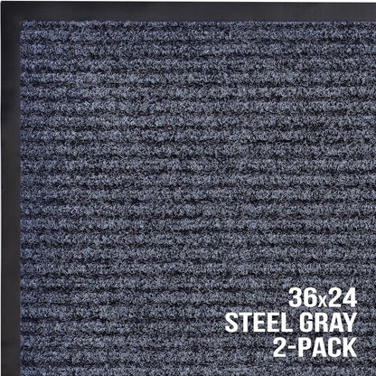 Sierra Concepts Front Door Mat Welcome Floor Mats - Entryway Indoor Outdoor Entrance Doormat, Patio, Porch, Muddy Shoe, Inside Outside Low Profile, 30x17 inches, 2-Pack Gray
