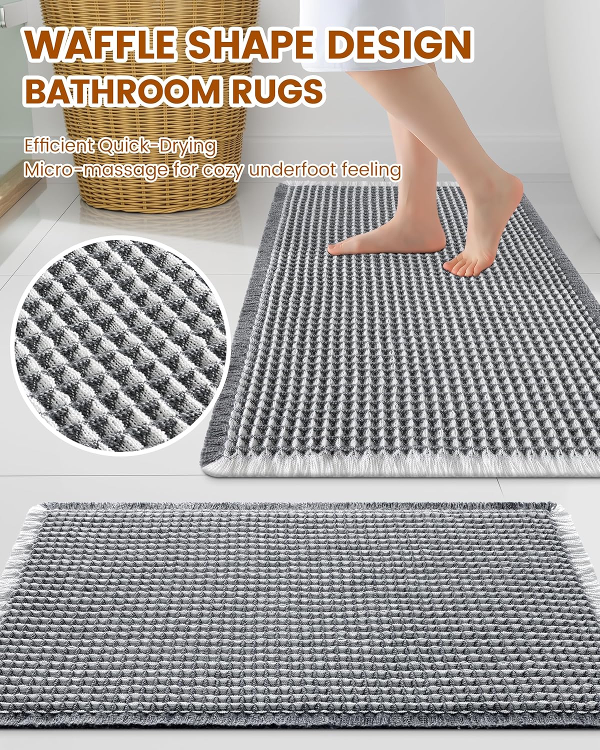 Smiry Waffle Bath Mat 30x20, Extra Soft Absorbent Bathroom Rugs, Non Slip Machine Washable Quick Dry Bath Rugs for Bathroom Floor, Tub, Shower, Home Decor Accessories, Brown