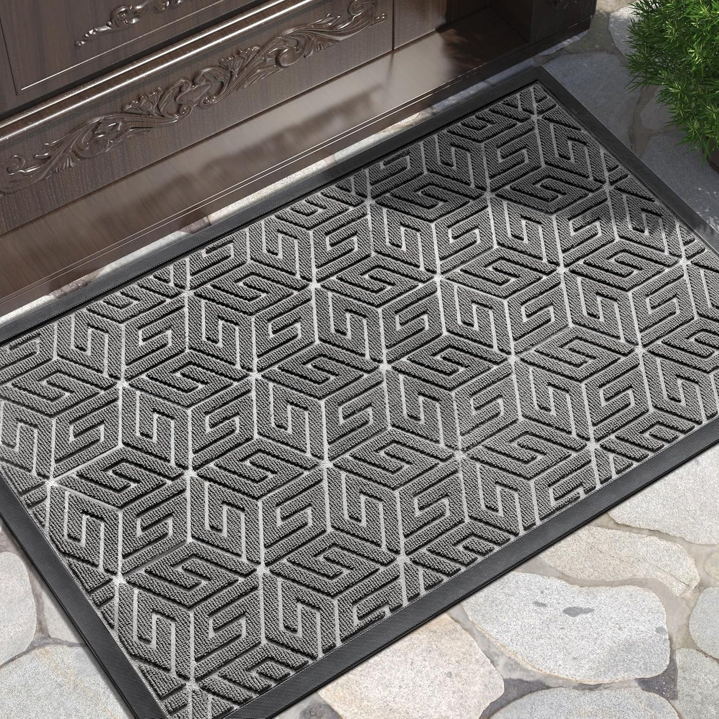 Yimobra Doormat Outdoor Entrance 29.5x17, All-Weather Waterproof Outdoor Mats for Front Door, Non Slip Welcome Door Mat for Patio Proch Outside Entryway Indoor, Black