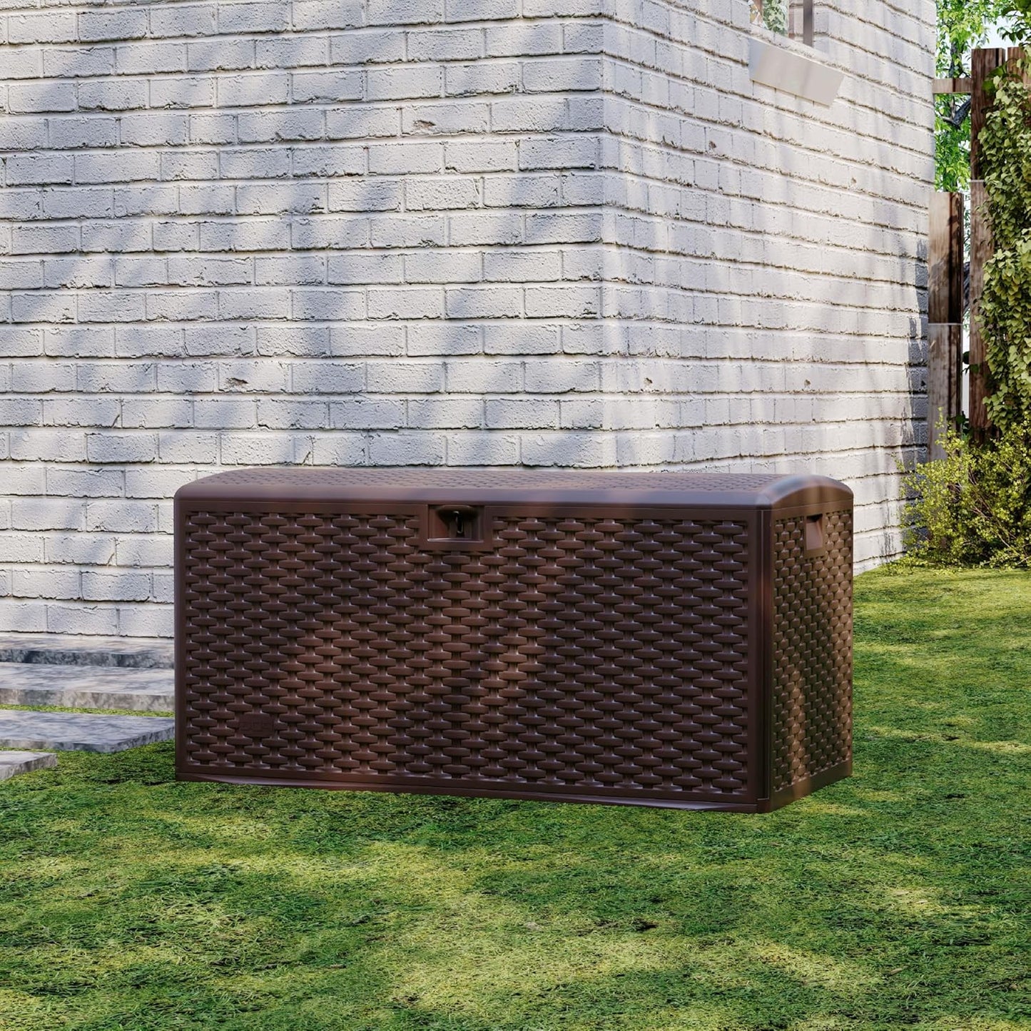 Garvee 73 Gallon Waterproof Large Resin Deck Box Indoor Outdoor, Lockable Storage Container for Patio Furniture Tools, Waterproof Deck Box Patio Storage Bin for Pool Garden, Black