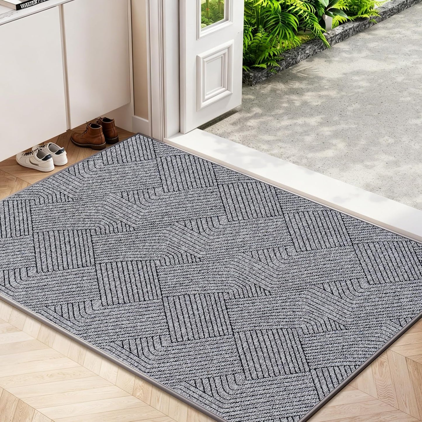 Indoor Door Mat 17"x30", Low-Profile Thin Welcome Front Door Mat Indoor Entrance, Non Slip Rubber Backing Inside Doormat Washable Entryway Dirt Resistant & Absorbent Entry Mat, Light-Brown
