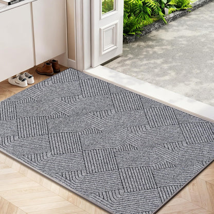 Indoor Door Mat 17"x30", Low-Profile Thin Welcome Front Door Mat Indoor Entrance, Non Slip Rubber Backing Inside Doormat Washable Entryway Dirt Resistant & Absorbent Entry Mat, Light-Brown