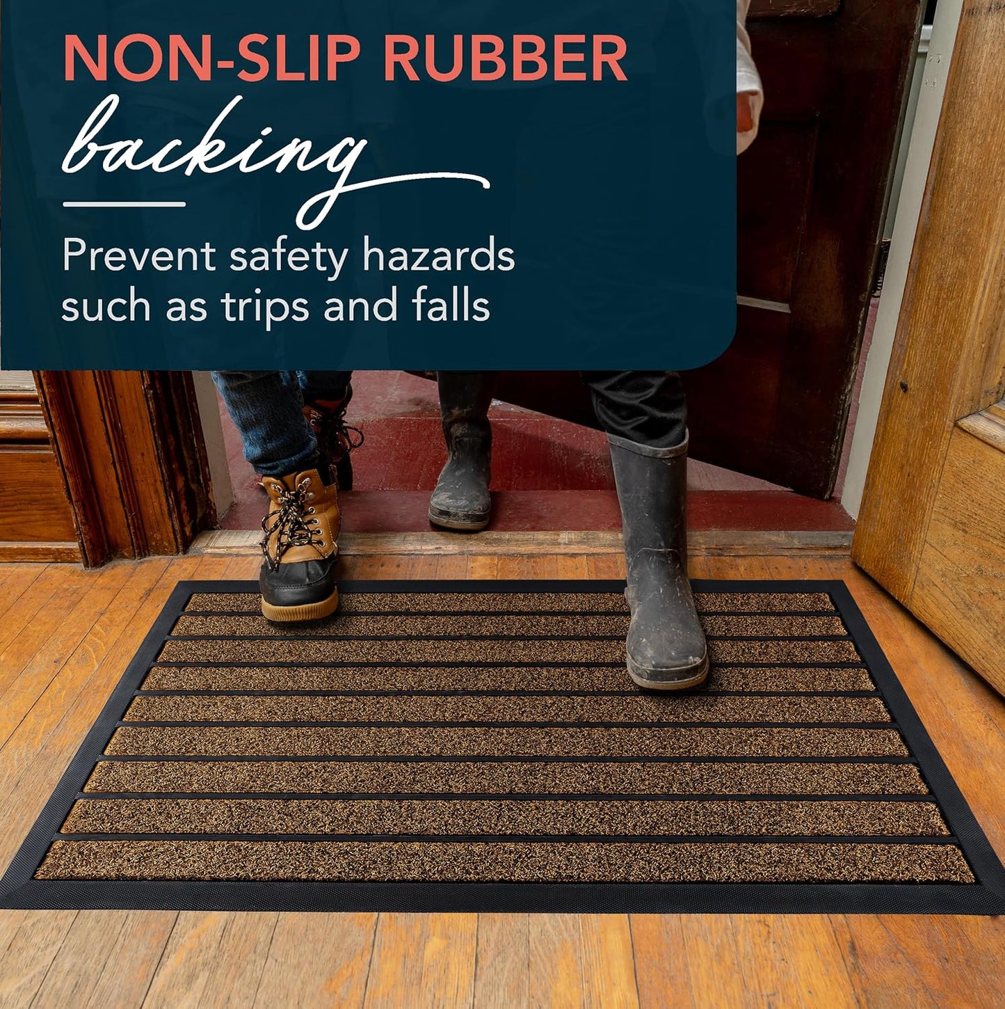 ubdyo Extra Durable Door Mat - Dirt Trapping Outdoor Welcome Mats - Non-Slip Outdoor Indoor Entrance - Low Profile Front Doormat (30" x 17", Bright Brown)