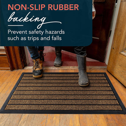 ubdyo Extra Durable Door Mat - Dirt Trapping Outdoor Welcome Mats - Non-Slip Outdoor Indoor Entrance - Low Profile Front Doormat (30" x 17", Bright Brown)