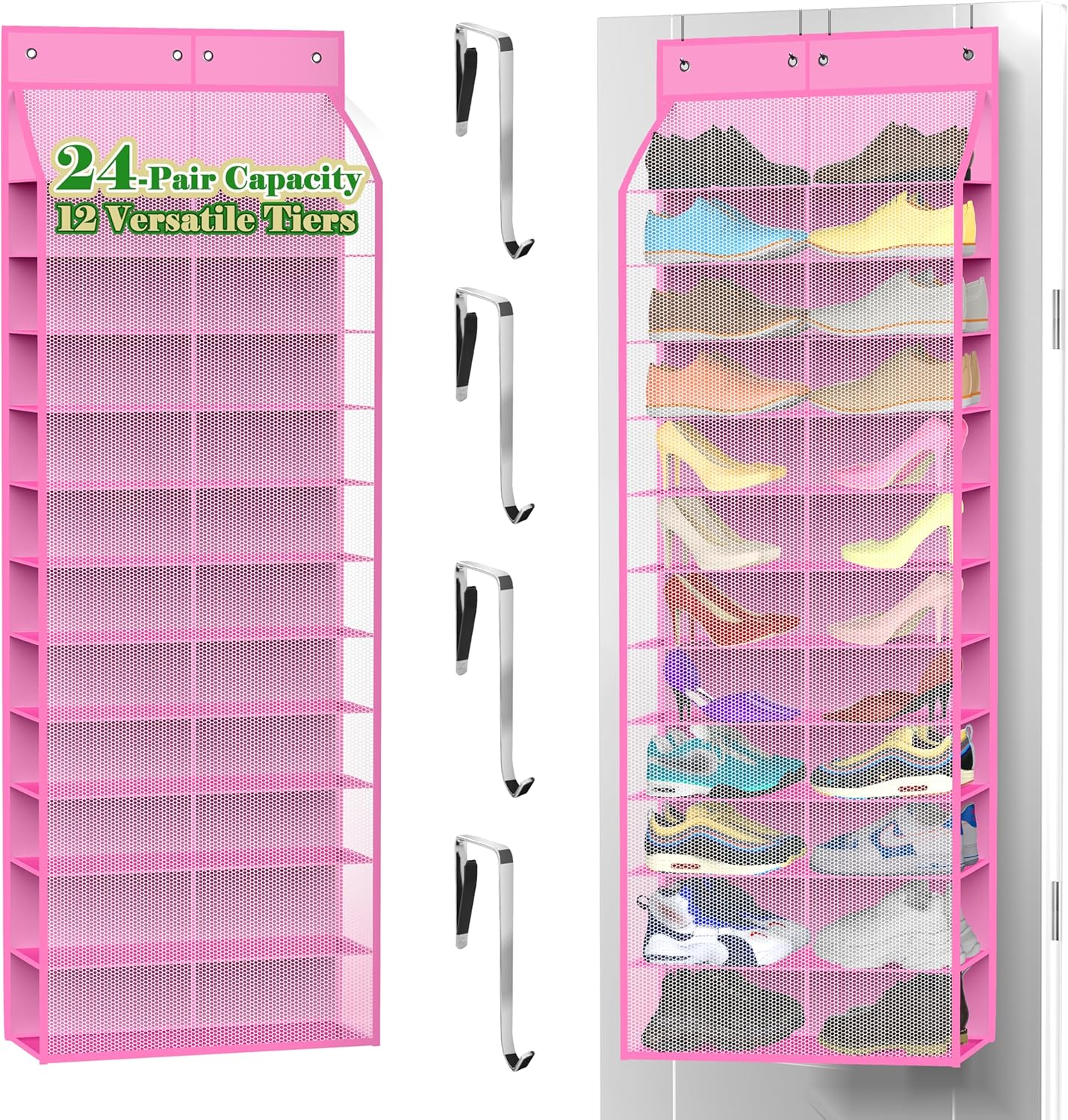 Kotkn 24-Pair Over Door Shoe Organizer for Family & Kids, Double Sided | Hanging Storage for Sneakers, Boots, Toys & Room Organization-Graphite Gray