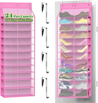 Kotkn 24-Pair Over Door Shoe Organizer for Family & Kids, Double Sided | Hanging Storage for Sneakers, Boots, Toys & Room Organization-Graphite Gray