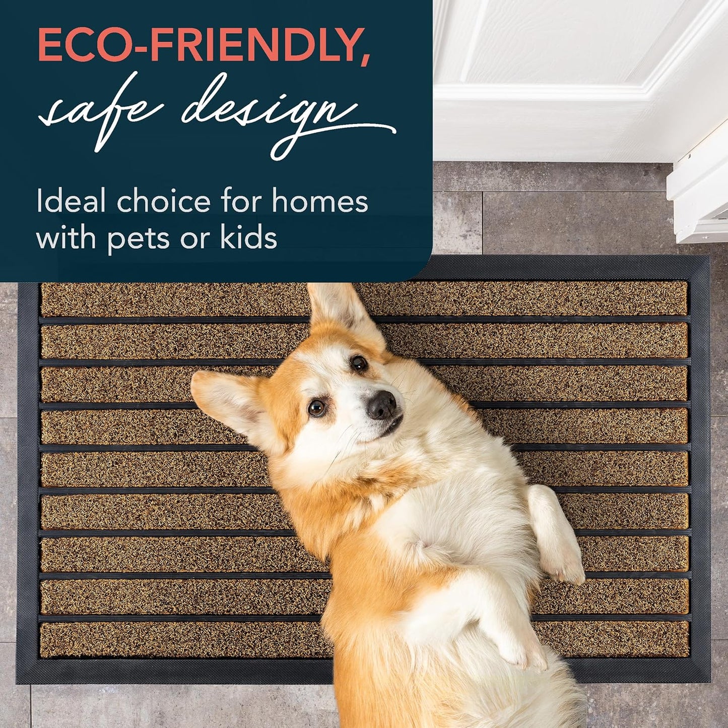 ubdyo Extra Durable Door Mat - Dirt Trapping Outdoor Welcome Mats - Non-Slip Outdoor Indoor Entrance - Low Profile Front Doormat (30" x 17", Bright Brown)