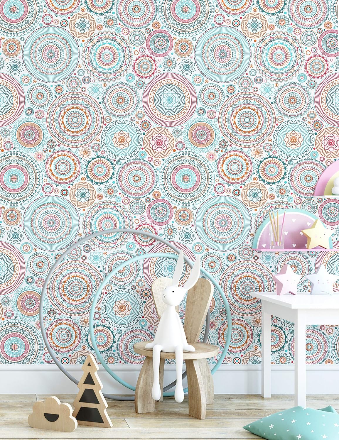 CiCiwind Peel and Stick Wallpaper Boho Contact Paper Kitchen Fun Colorful Wall Paper Self-Adhesive Removable Waterproof Easy to Clean Decoral Papel Tapiz para Pared 17.7''x78.7''